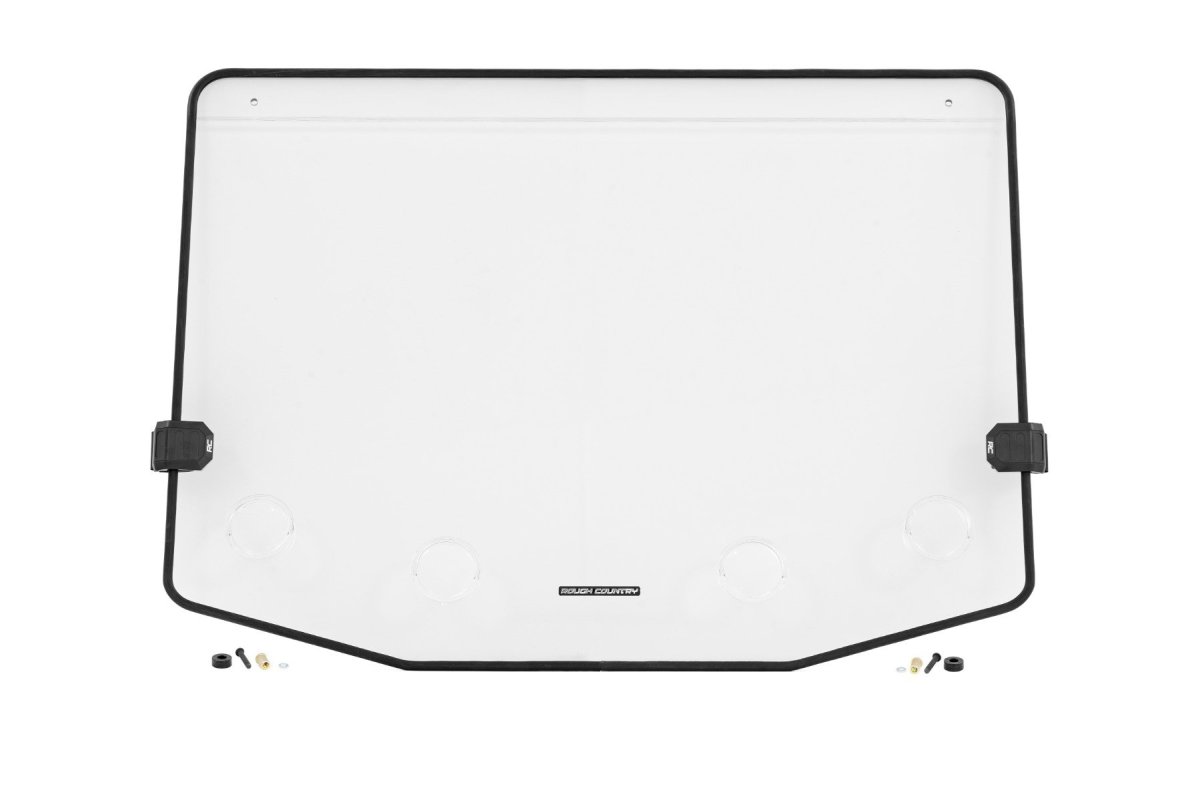 Polaris RZR XP 4 1000 Vented Full Windshield - Front - Rough Country - Scratch-Resistant Polycarbonate with 4 Adjustable Vents (1/4 in)